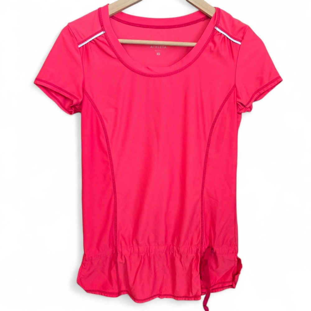 Athleta Top Womens XS Pink Wick It Short Sleeve Drawstring Waist‎ Zip Pocket